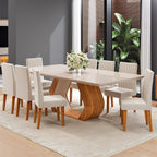 Conjunto Sala de Jantar Mesa Retangular Tampo Vidro e MDF com 8 Cadeiras Renova Yescasa