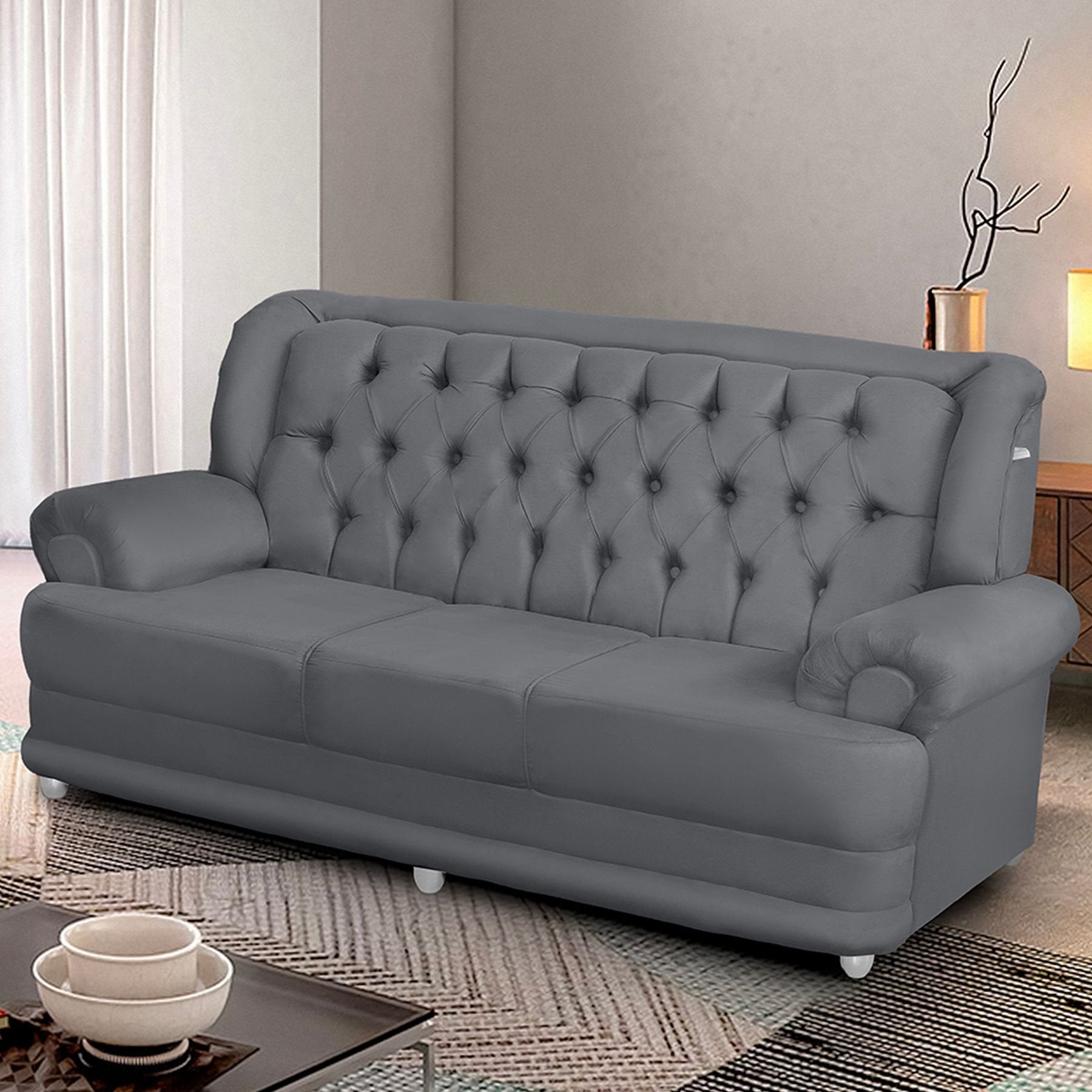 Sofá 3 Lugares Finlândia 2,00m Suede Cinza Sofá Casa