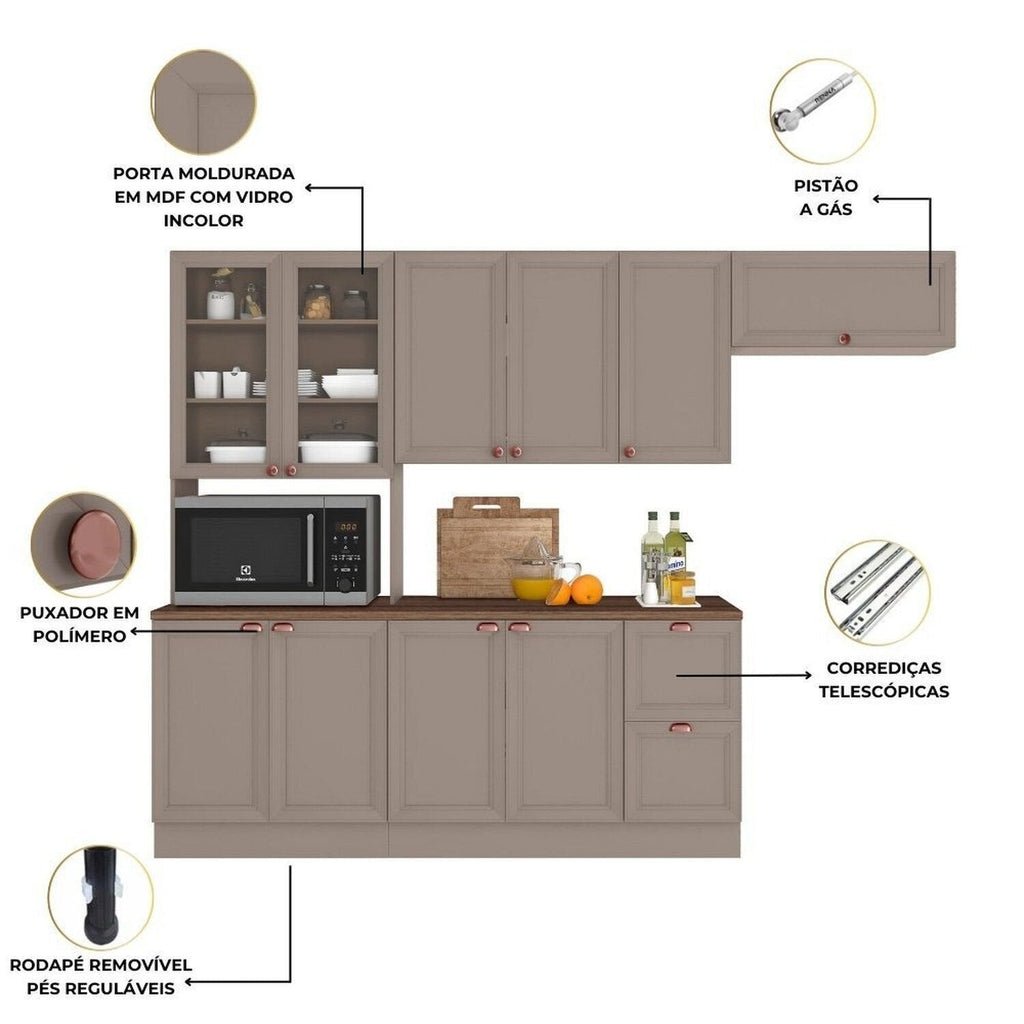 Cozinha Completa Modulada Americana 4 Peças com Paneleiro Torre Quente e Balcão com Tampo Unna Poliman Móveis