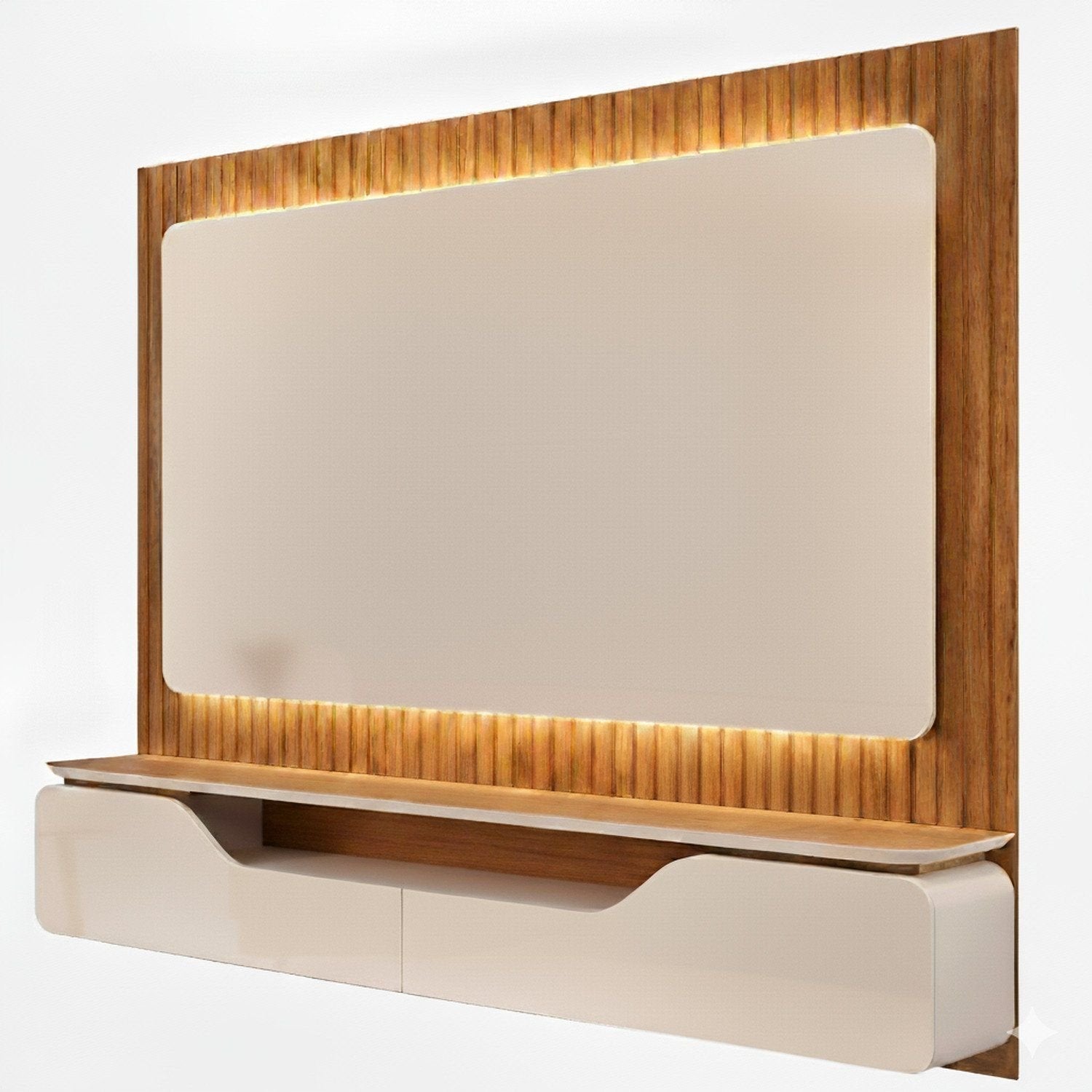 Painel Ripado para TV até 70 Polegadas Treviso 100% MDF 210cmx180cm com LED Dj Móveis