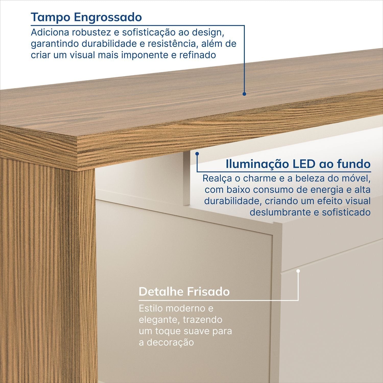 Rack para TV até 75 Polegadas com LED MDF 3 Portas Fita Cronos CabeCasa Off White