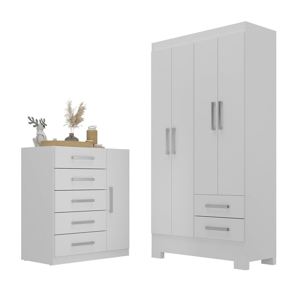 Quarto Infantil Completo Guarda-Roupa 4 Portas 2 Gavetas com Cômoda Amy Espresso Móveis
