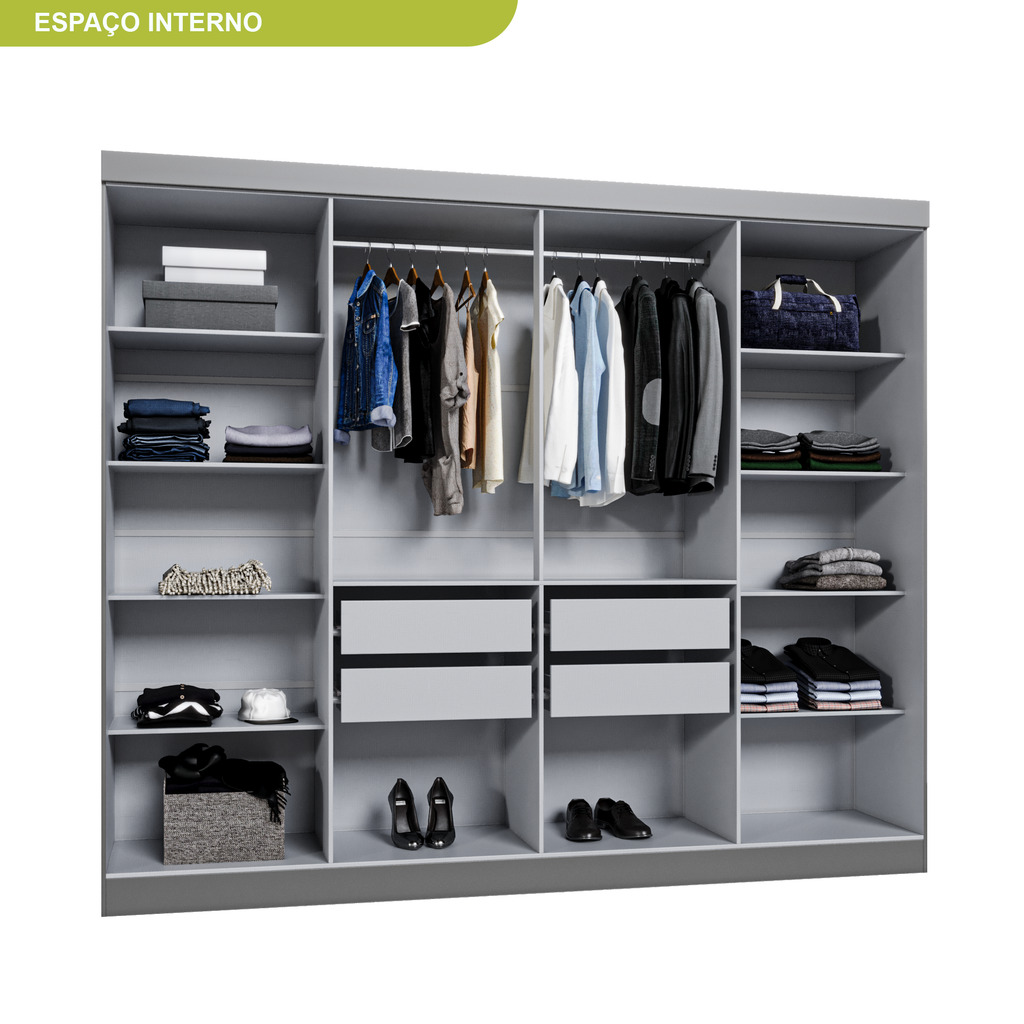 Guarda-Roupa Casal 8 Portas 4 Gavetas Paris Espresso Móveis 100% MDP Cinza/Ônix