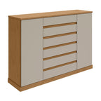 Cômoda 2 Portas 7 Gavetas com Chave e Prateleiras Vedra Móveis Lopas Amêndoa Clean/Off White