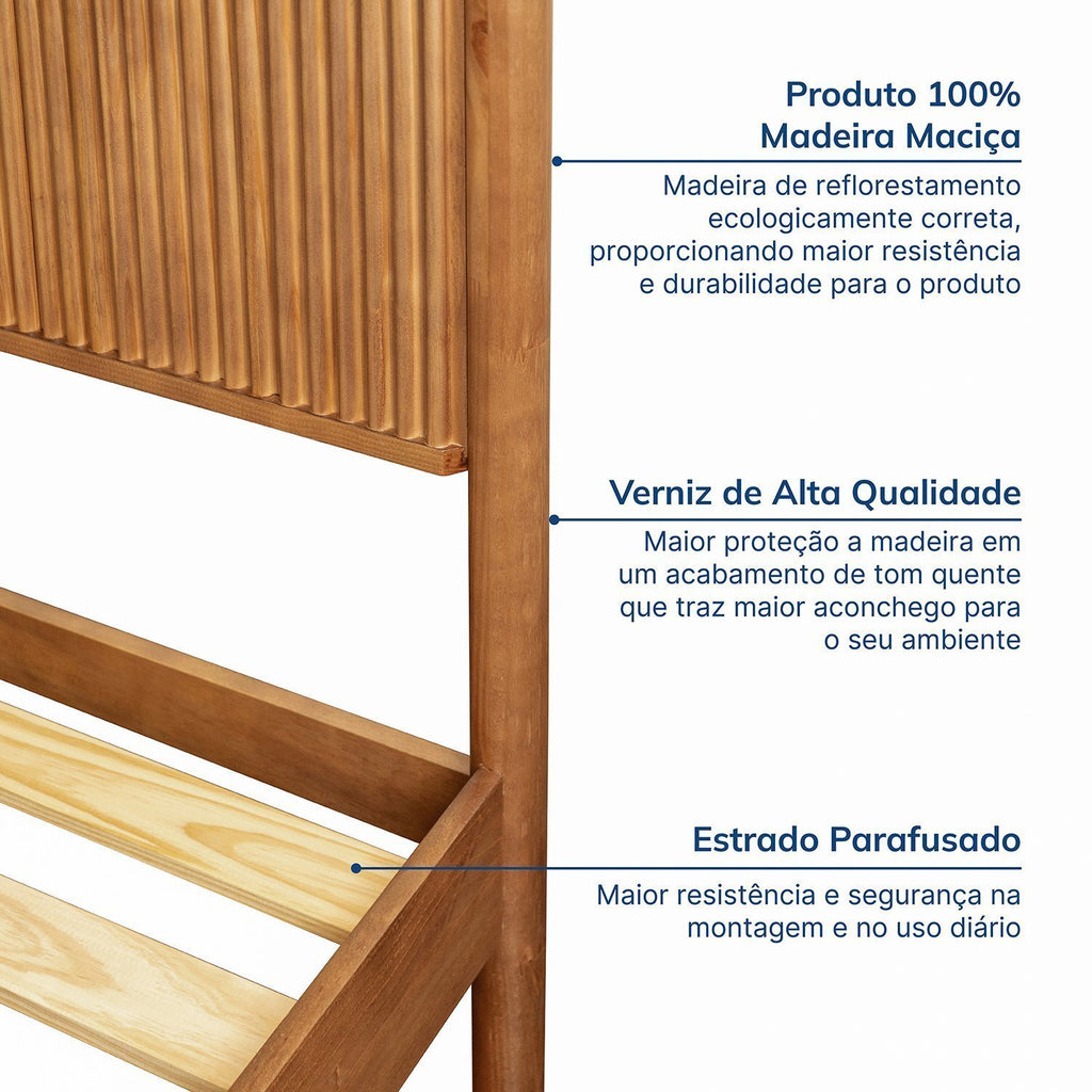 Cama Casal Oiti Madeira Maciça Pinus CabeCasa MadeiraOriginals Marrom
