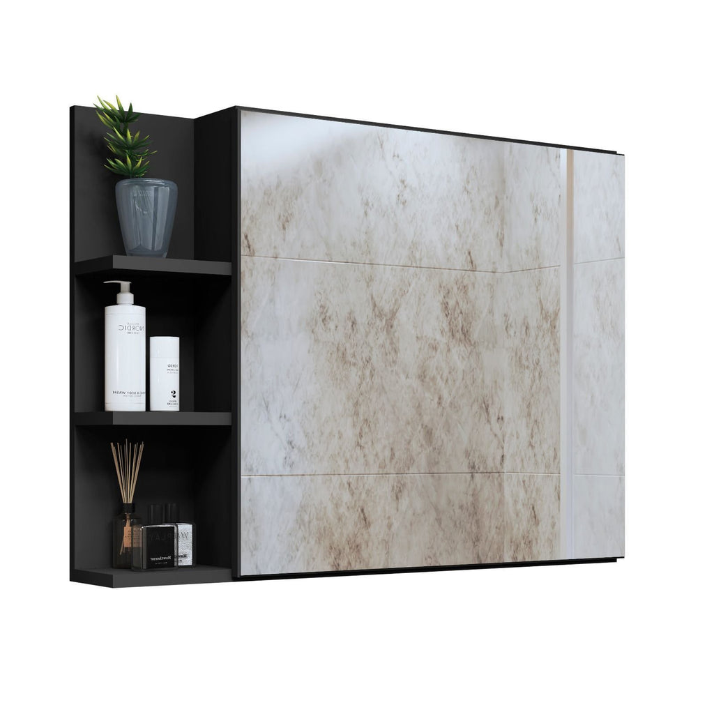 Espelheira Suspensa para Banheiro Iris J2L com Porta Espelhada e Nichos 60cm Preto