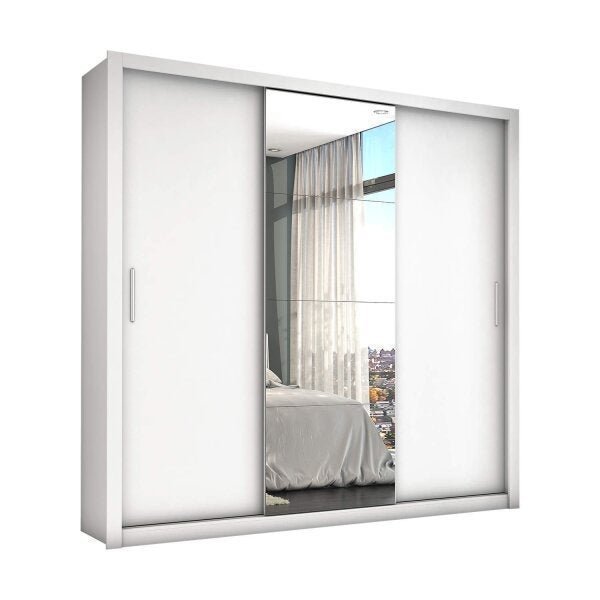 Guarda-Roupa Casal 4 Espelhos 3 Portas de Correr 4 Gavetas Max Plus Espresso Móveis Branco