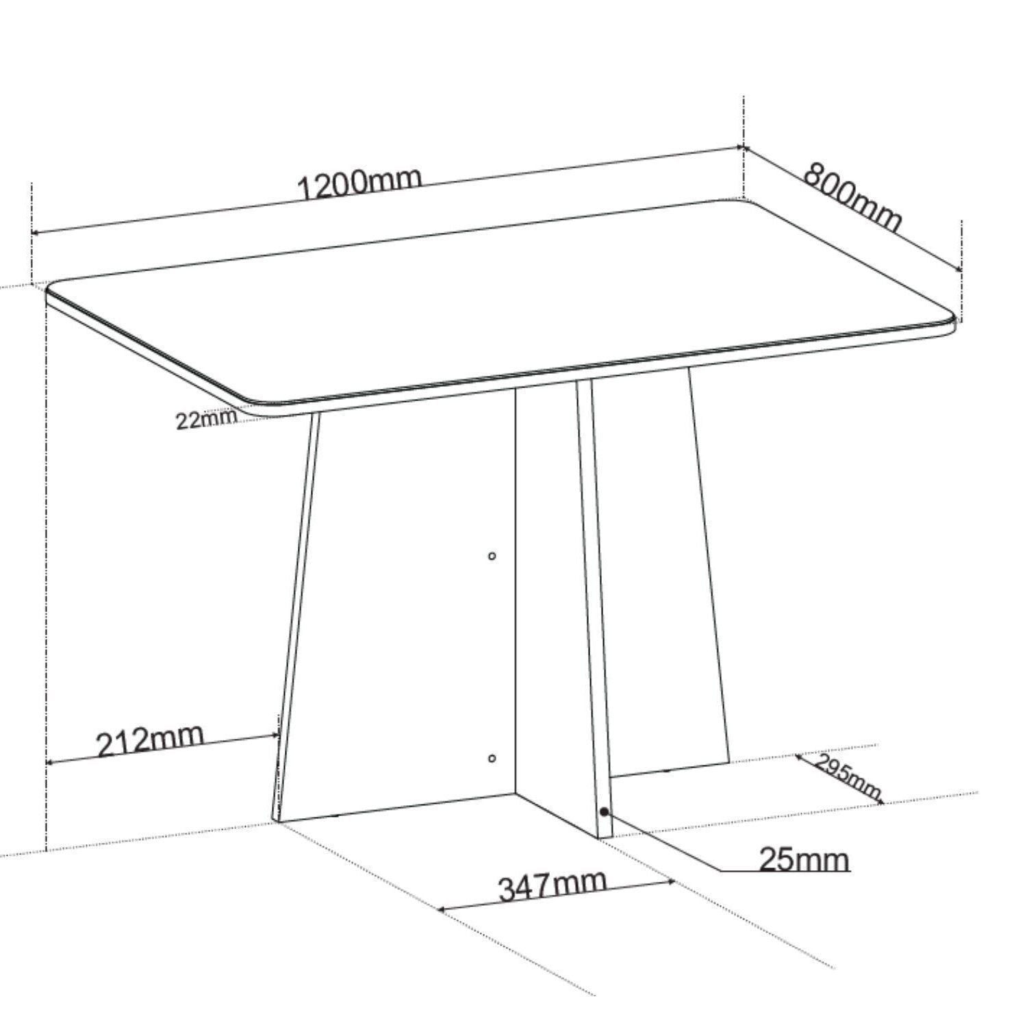 Conjunto Canto Alemão com Baú Mesa 120x77,8cm Tampo Vidro e 2 Cadeiras Milão Viero