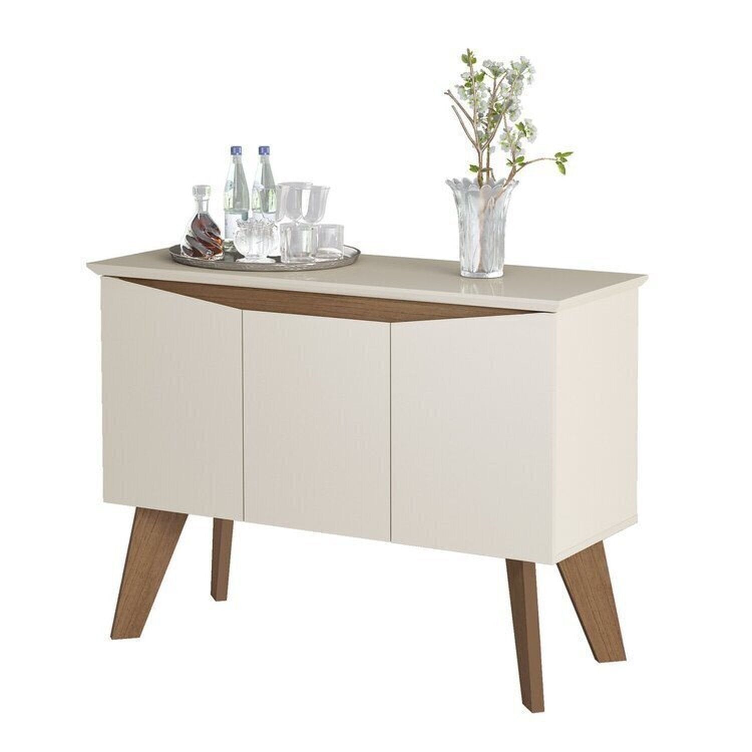 Conjunto Sala de Estar Completa Buffet Oásis e Rack Lumina Bege Off White/Cinamomo Artely