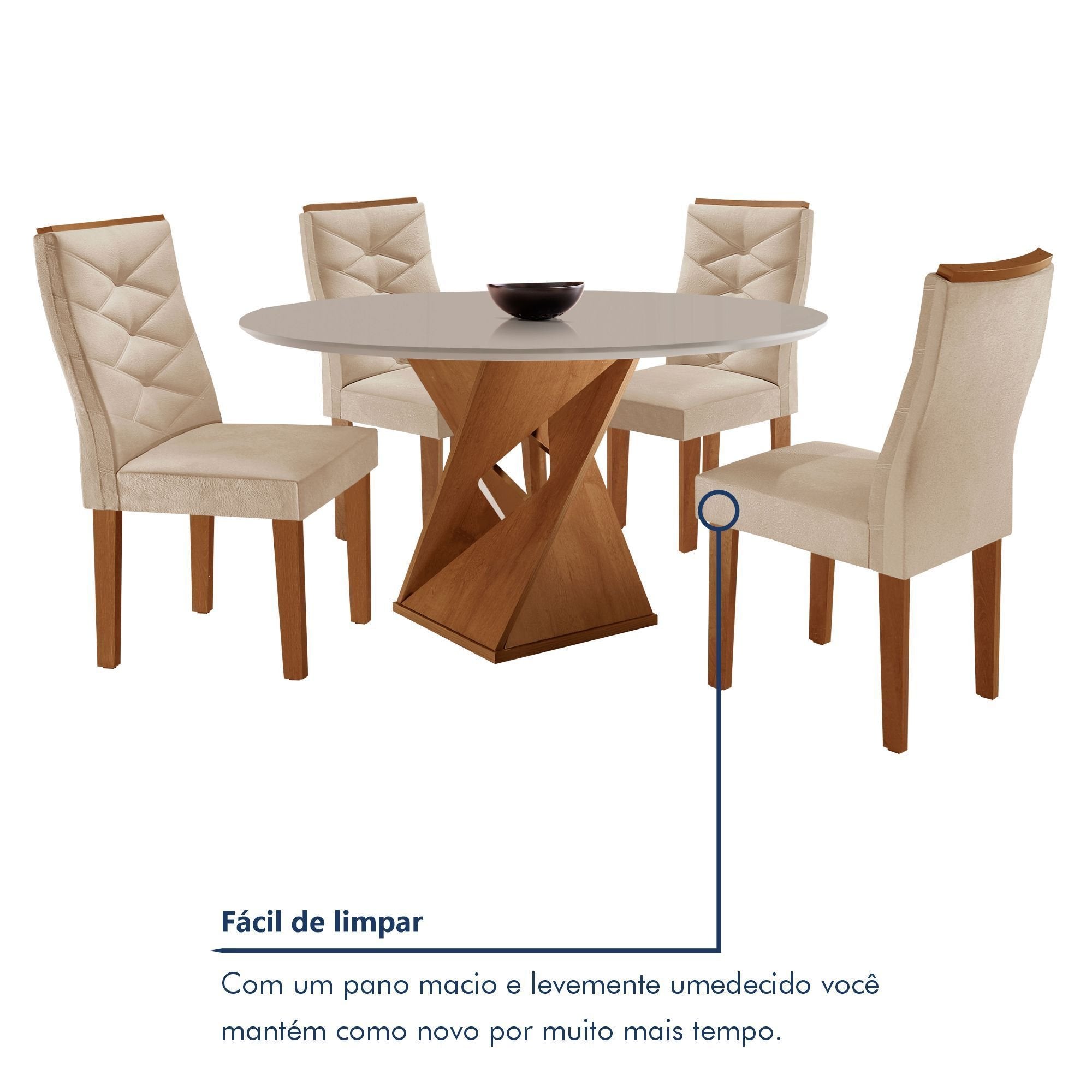 Conjunto Sala de Jantar Mesa Redonda Tampo MDF com 4 Cadeiras Barcelona Yescasa