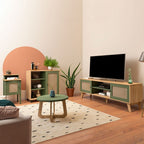 Sala de Estar Completa Charlotte para TV Até 75 Polegadas 4 Portas 3 Prateleiras Pnr Móveis Menta/Carvalho