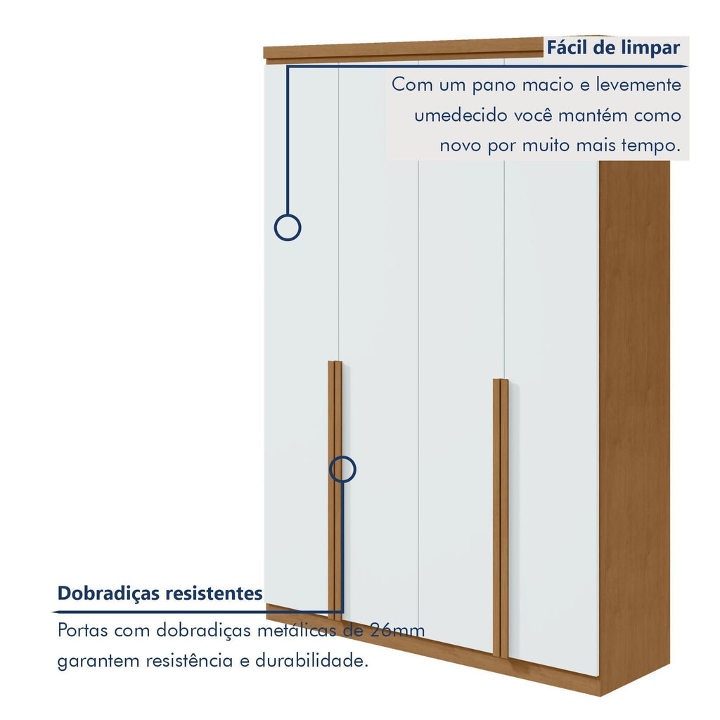 Guarda-Roupa Solteiro 4 Portas 2 Gavetas Alonzo Móveis Lopas 100% MDF 153.5cm Marrom Amêndoa Clean/Branco