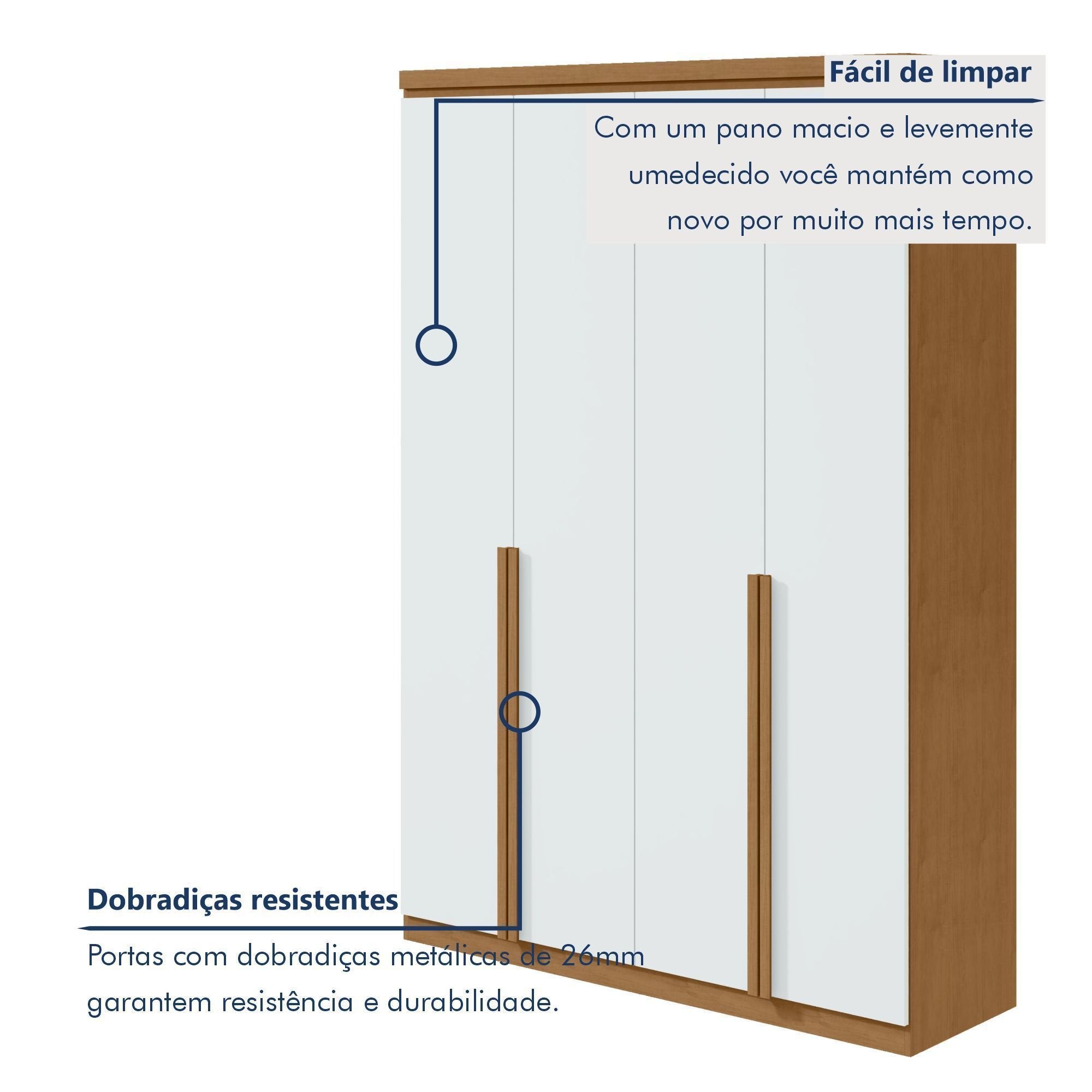 Guarda-Roupa Solteiro 4 Portas 2 Gavetas Alonzo Móveis Lopas 100% MDF Marrom Amêndoa Clean/Branco