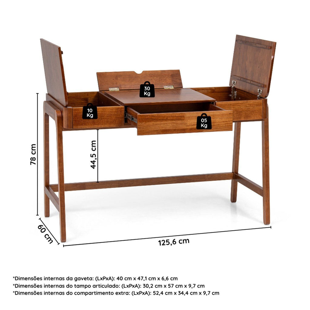 Escrivaninha Mesa Escritório Madeira Maciça 125,6cm Aura Yescasa Marrom/Garapa