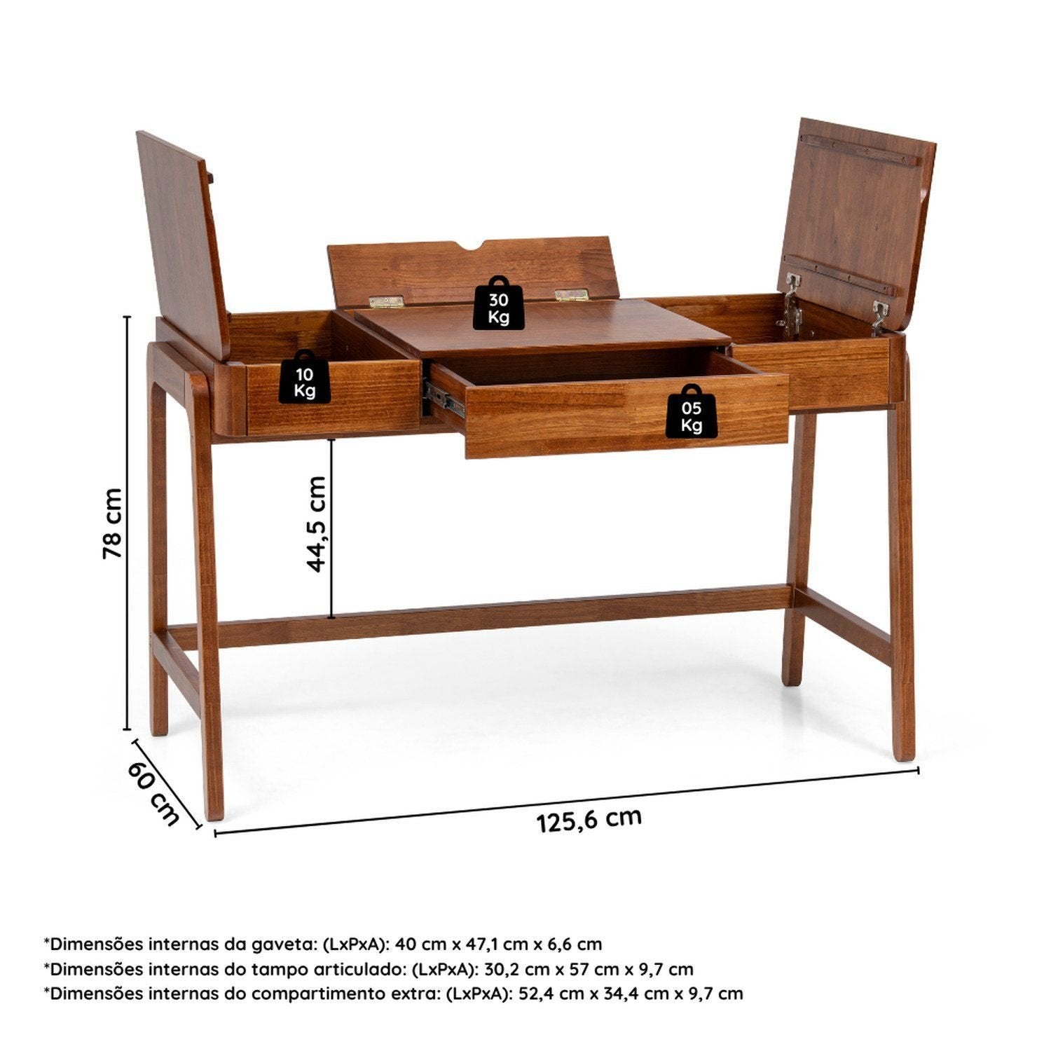 Escrivaninha Mesa Escritório Madeira Maciça 125,6cm Aura Yescasa Marrom/Garapa