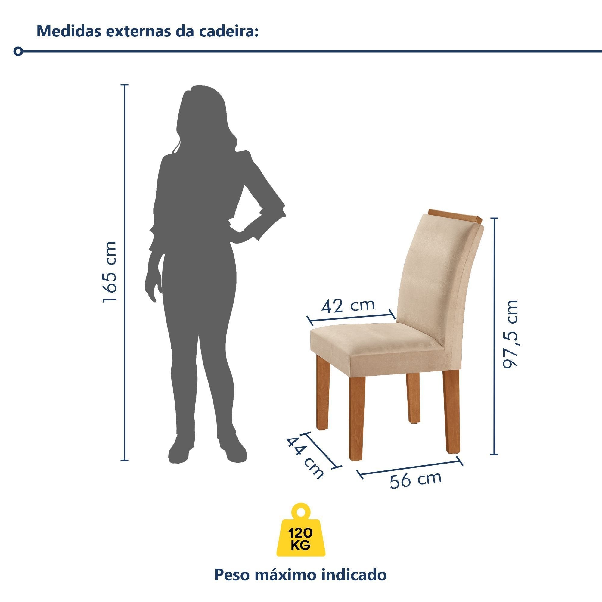 Conjunto Sala de Jantar Mesa Tampo Dakota Plus 160x80cm com 6 Cadeiras Luisa Yescasa