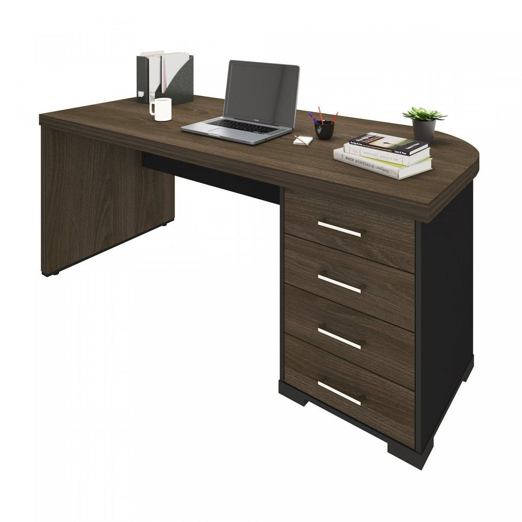 Escrivaninha Mesa Escritório Tamburato 4 Gavetas Lado Direito 180cm Marrom/Charuto/Preto Artany
