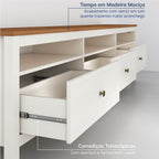 Conjunto Sala Ananda Rack e Armário Multiuso Madeira Maciça Off White/Mel CabeCasa MadeiraMadeira