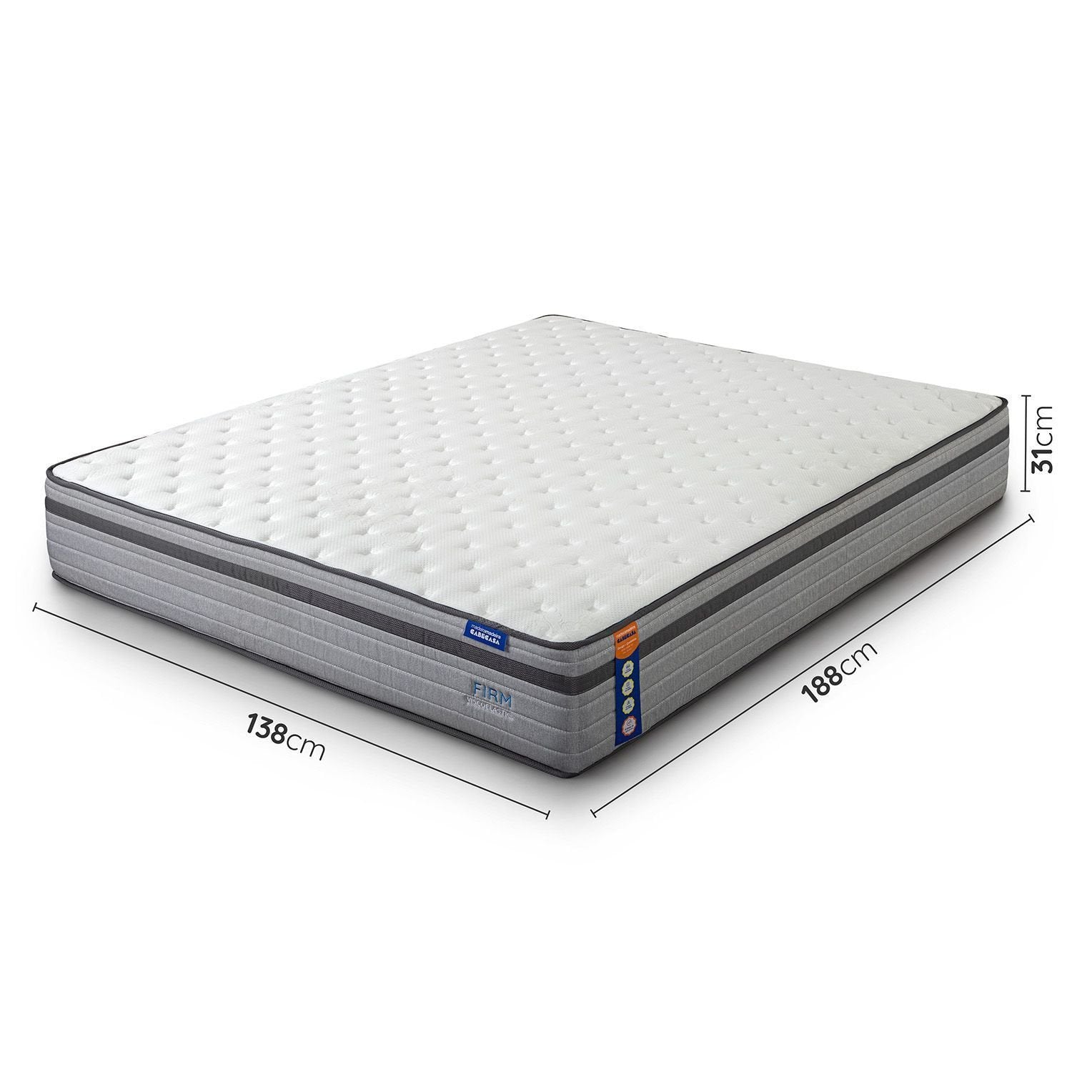 Colchão Casal Mola Ensacada Luna 138x188x31 Cinza/Branco CabeCasa MadeiraMadeira