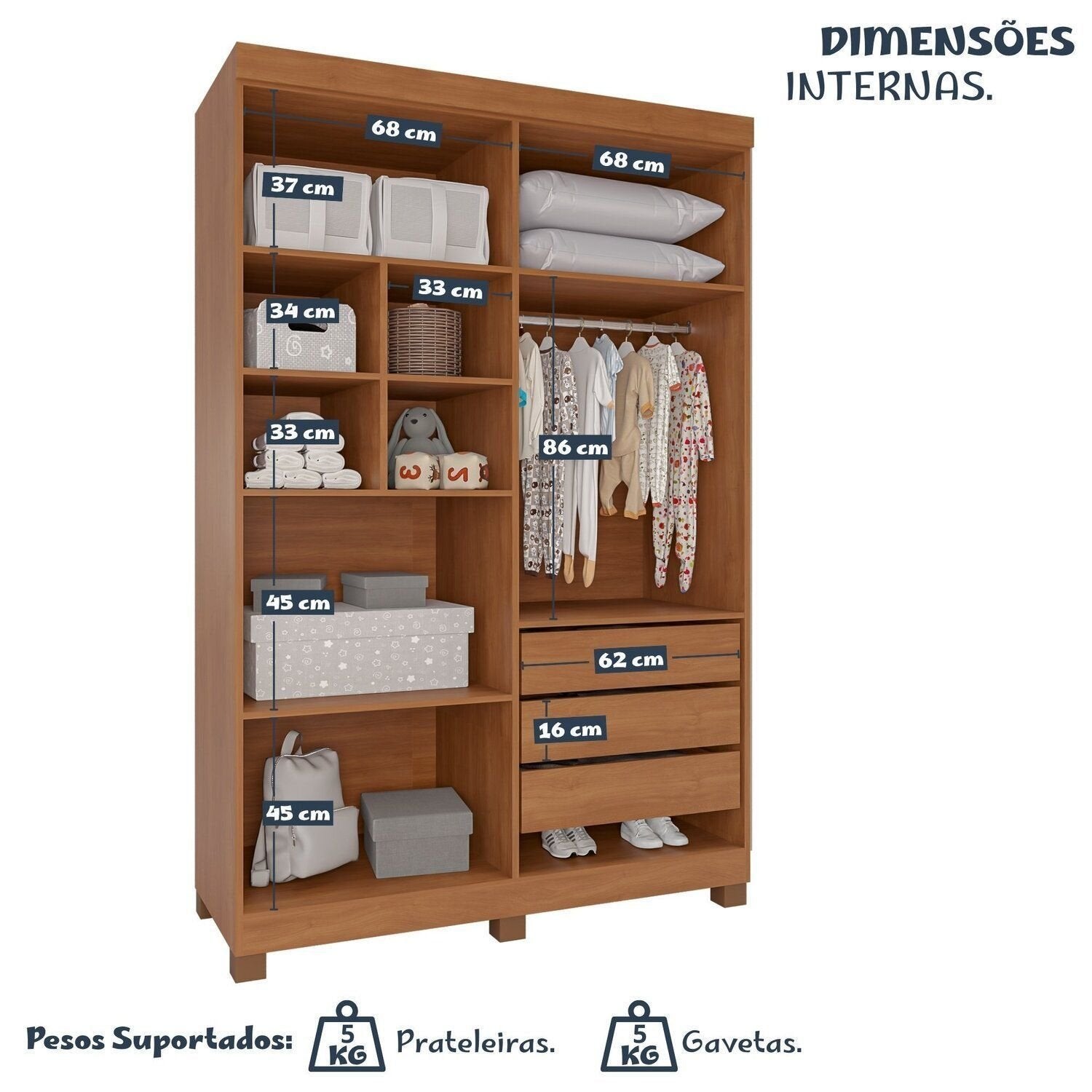 Conjunto Quarto Infantil Guarda-Roupa 4 Portas 3 Gavetas e Cômoda 8 Gavetas Alice Espresso Móveis Marrom/Cinamomo/Off White