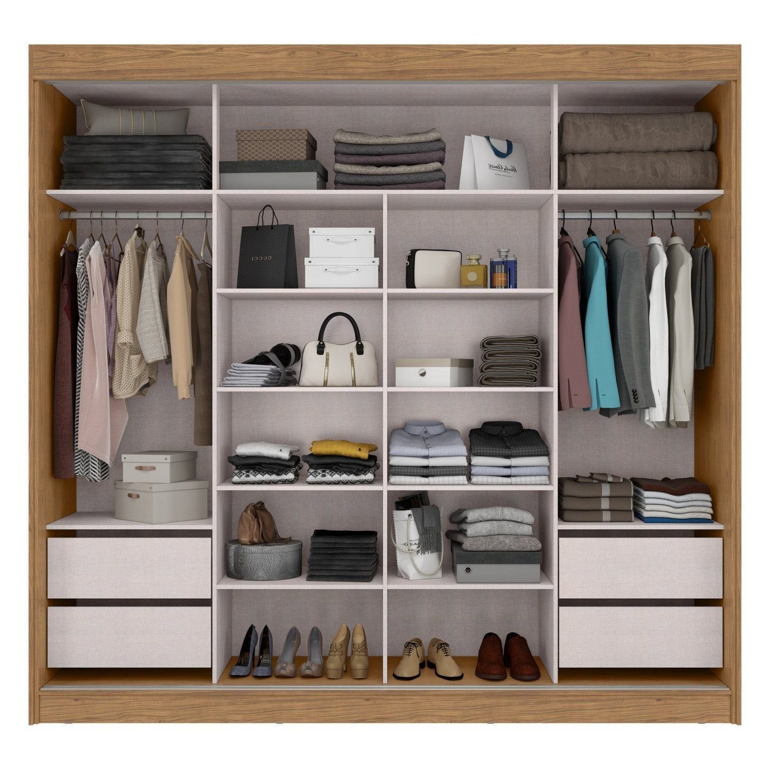 Guarda-Roupa Casal 2 Portas de Correr 4 Gavetas Toquio Espresso Móveis 100% MDF Branco/Freijó/Off White