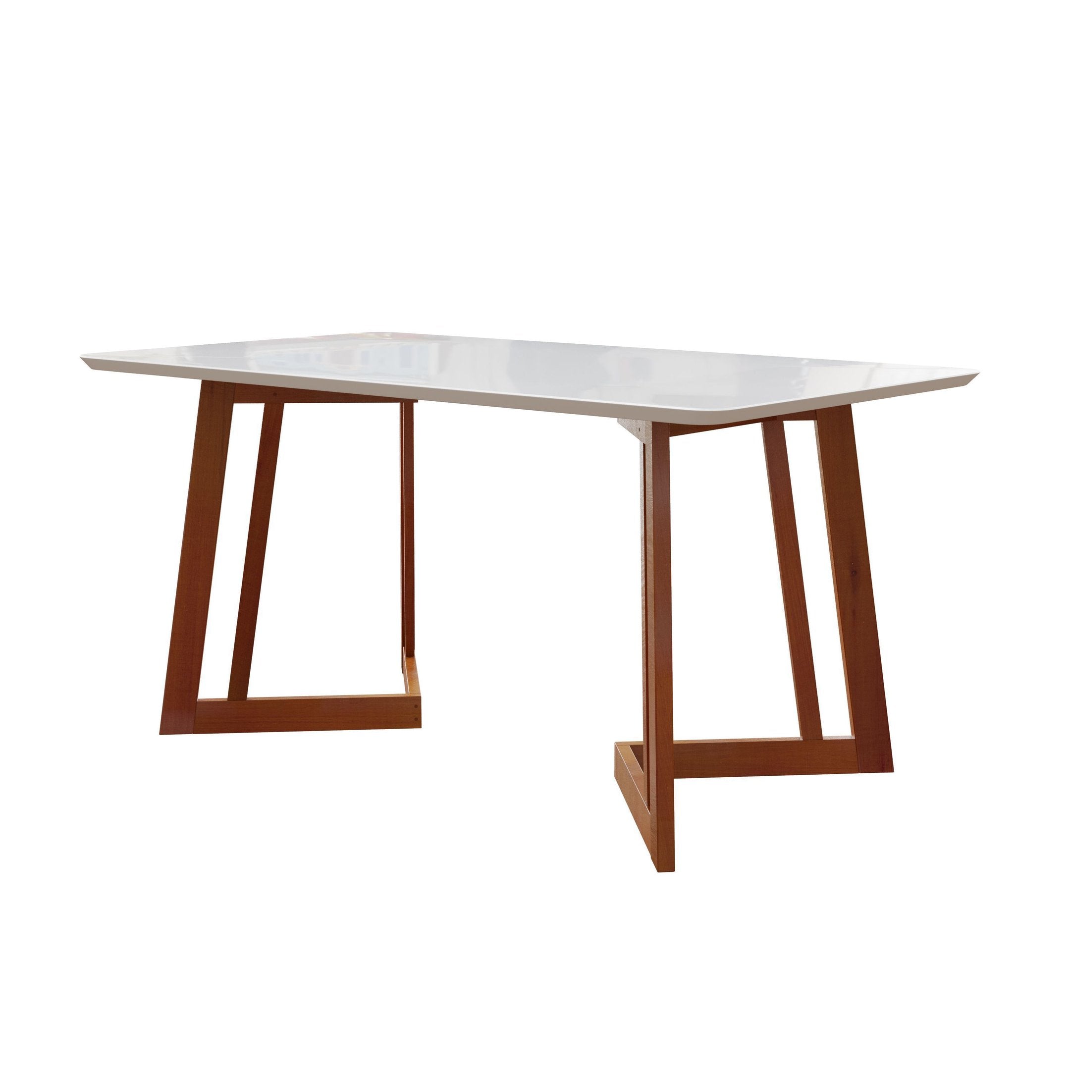 Conjunto Mesa com Vidro Pés Madeira Maciça 6 Cadeiras Madeira Dakota Tecido A40 Marrom Móveis Meneghetti