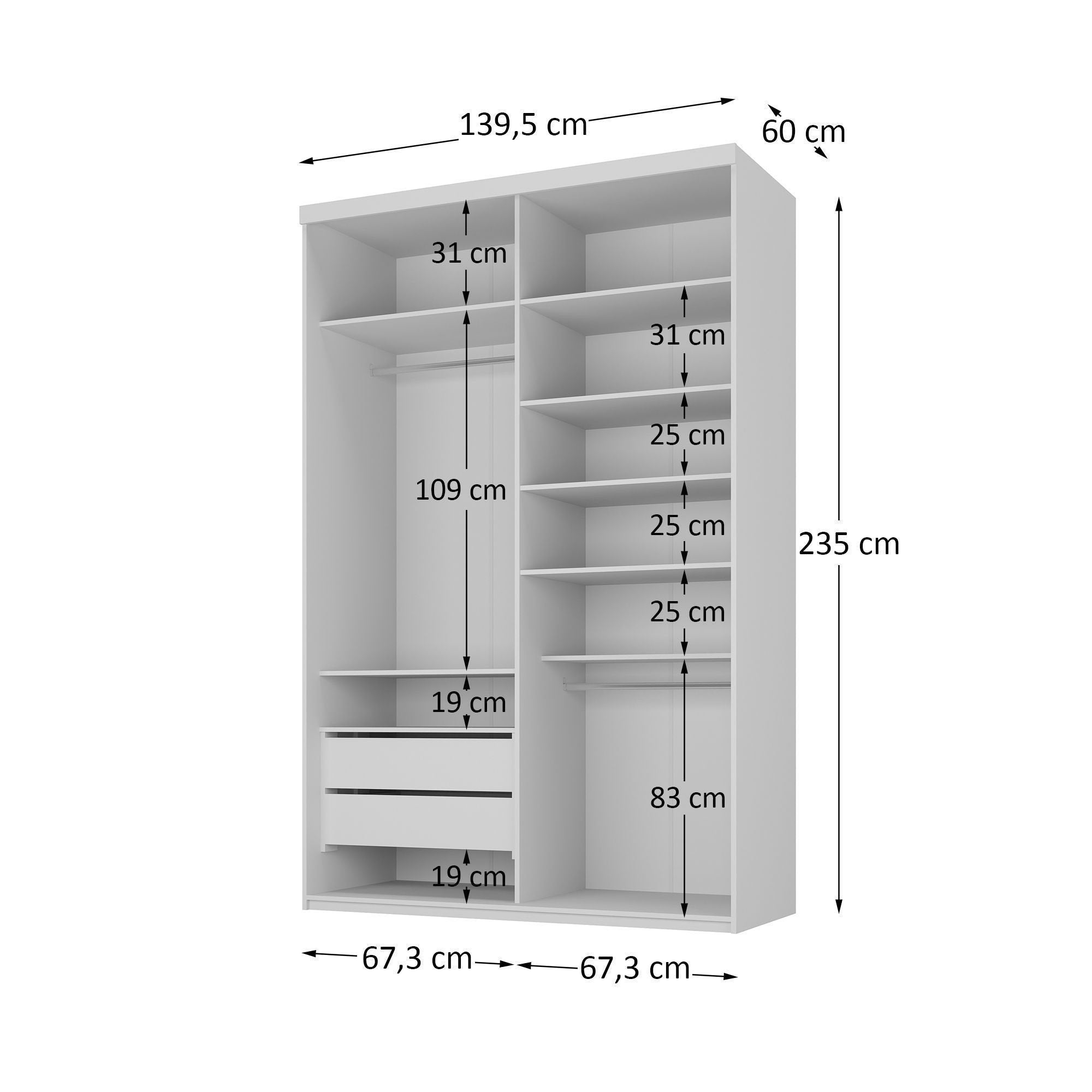 Guarda-Roupa Solteiro 2 Portas 1 Espelho 100% MDF Geneve RR Móveis Branco