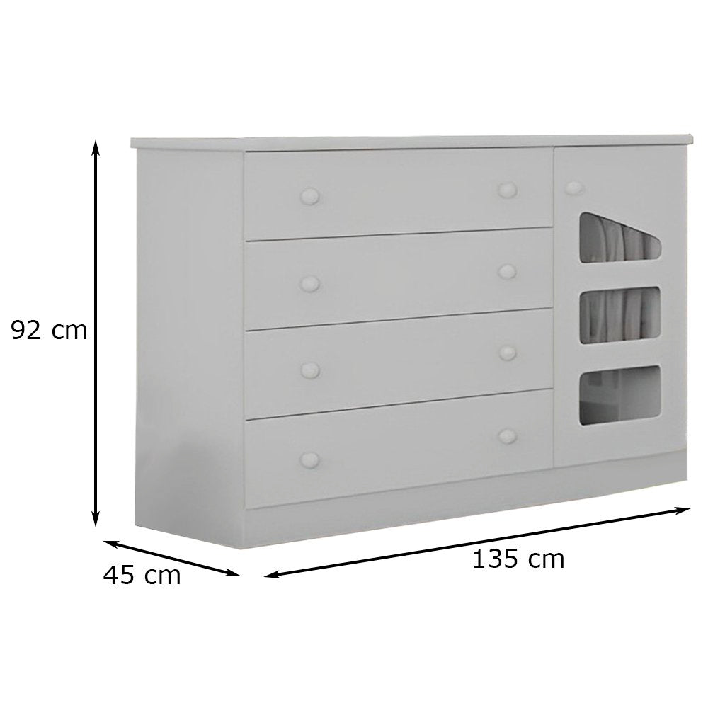 Quarto Infantil Phoenix Baby com Guarda-Roupa Modulado e Cômoda Eloísa 4 Peças Branco