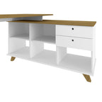 Escrivaninha Retrô em L Mesa Escritório e Home Office 2 Gavetas 5 Nichos 145cm Artany