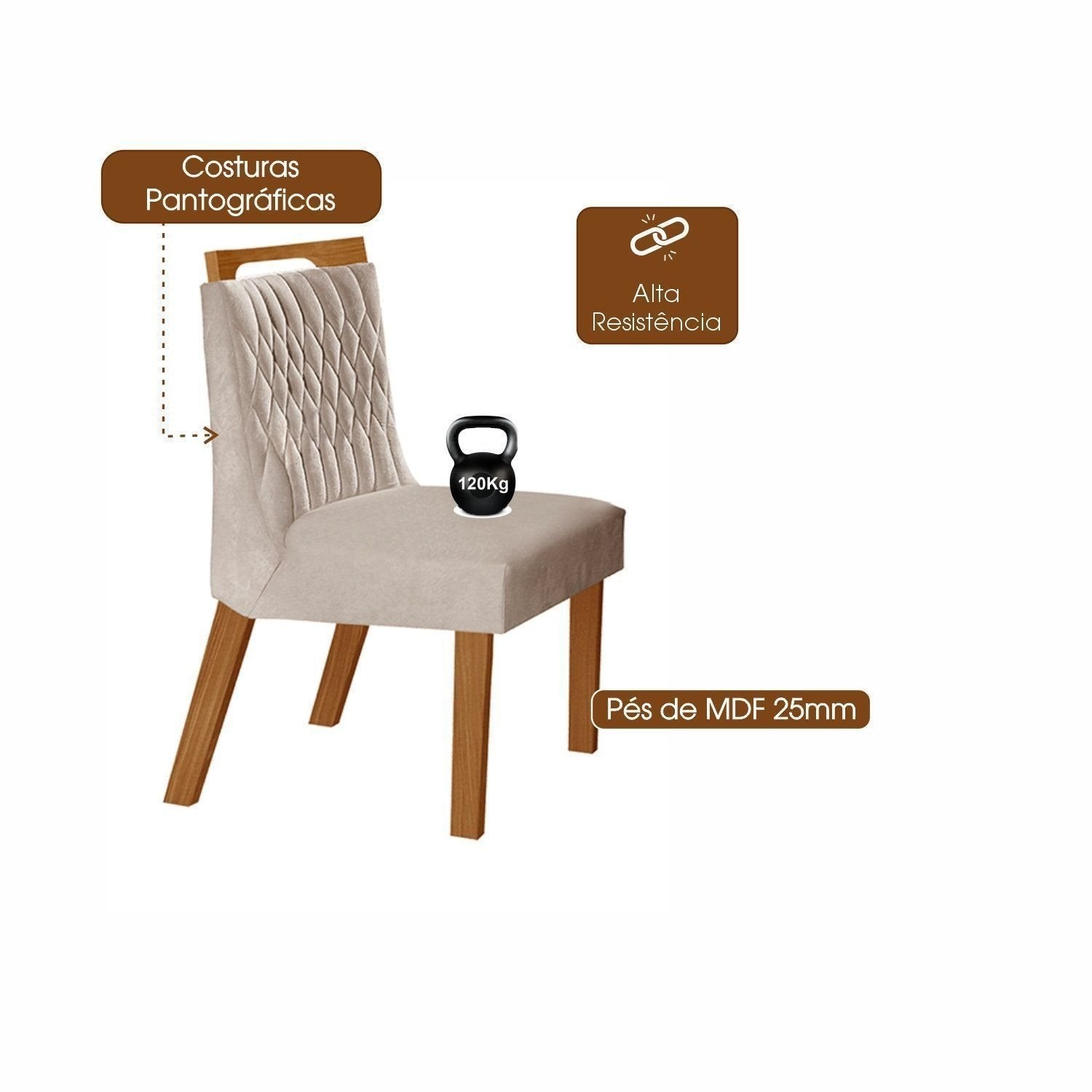 Conjunto Sala de Jantar Mesa Retangular Tampo Vidro/MDP com 6 Cadeiras Atena Estofadas Suede Espresso Móveis Castanho/Cinamomo/Bege Marrom/Pena/Off White