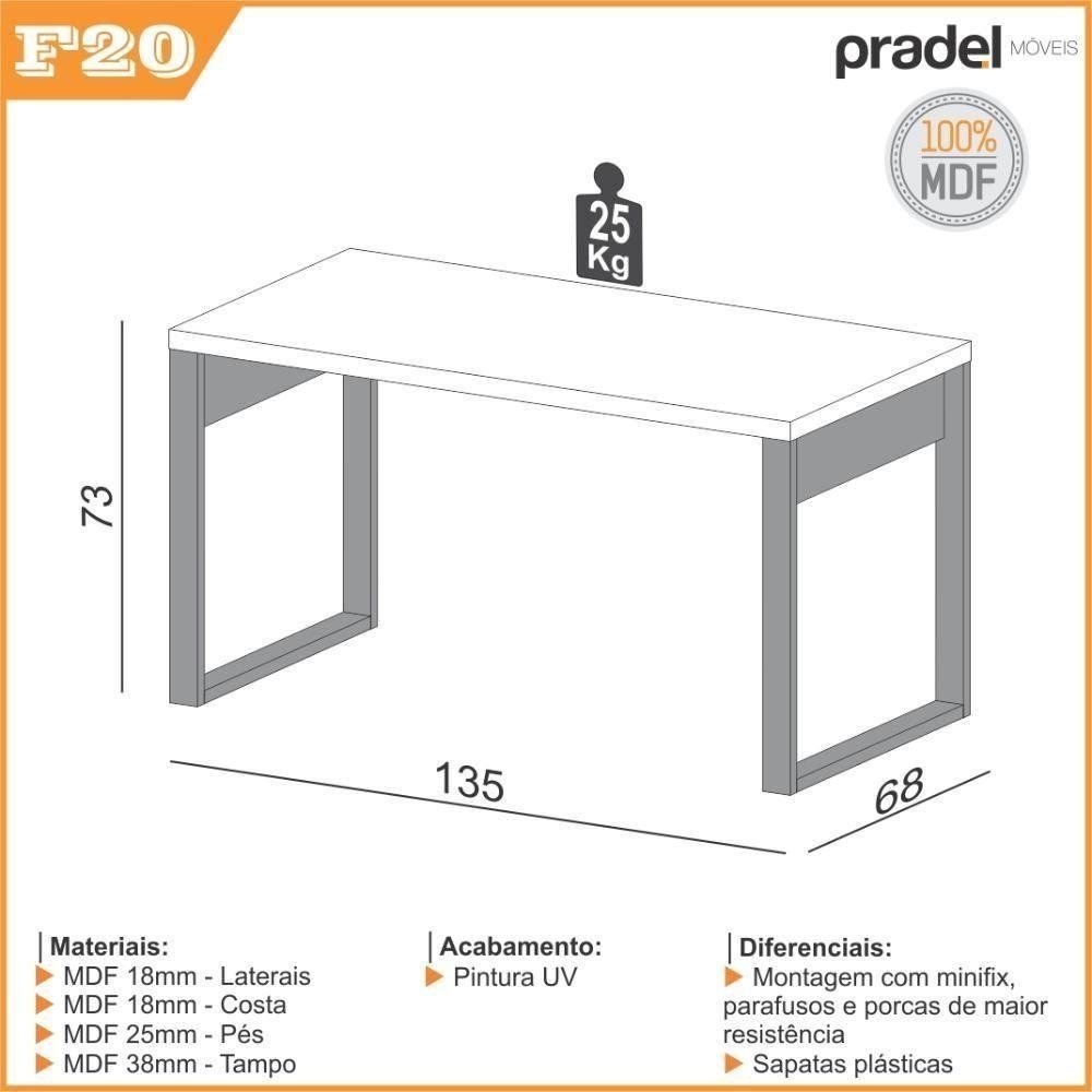 Mesa Escrivaninha com Gaveteiro 3 Gavetas 135cm 100% MDF Pradel E Preto Fosco com Freijó