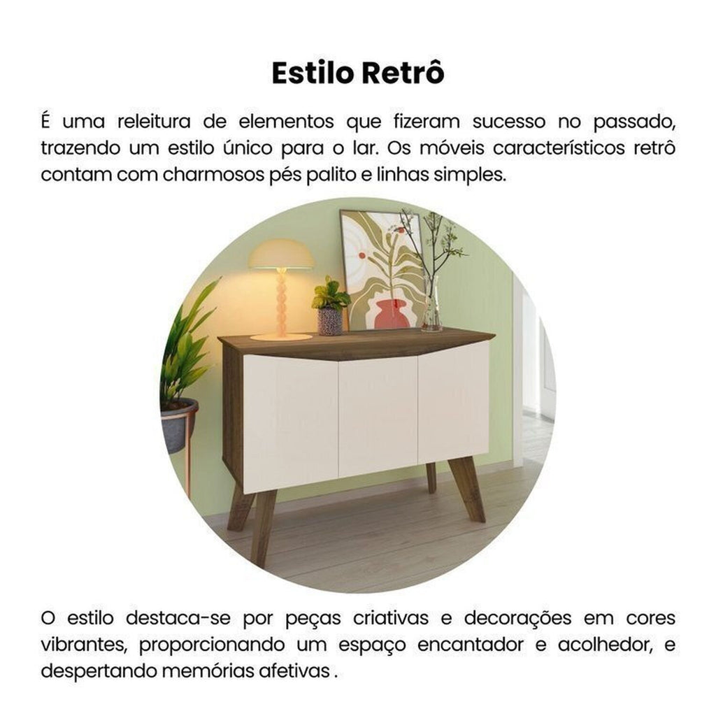 Conjunto 3 Peças Sala de Estar Mesa de Centro Lucca Buffet Oásis Rack Lumina Pinho/Off White Artely