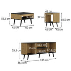 Kit 3 Peças com Rack para TV até 55 Polegadas, Mesa de Centro e Mesa de Apoio Tóquio Ozini