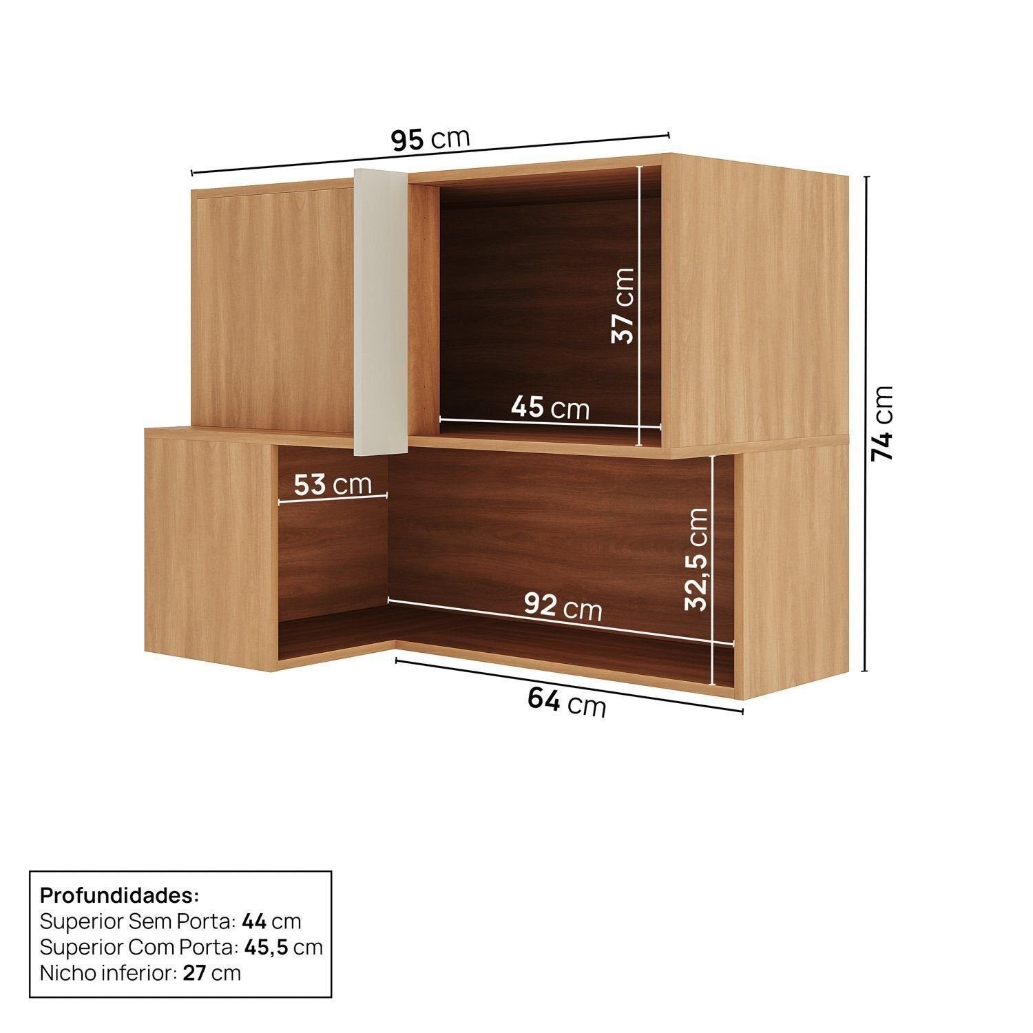 Armário Aéreo Canto Reto 1 Porta com Nicho 95cm Aroeira CabeCasa MadeiraOriginals Cinza/Sereno/Cedro