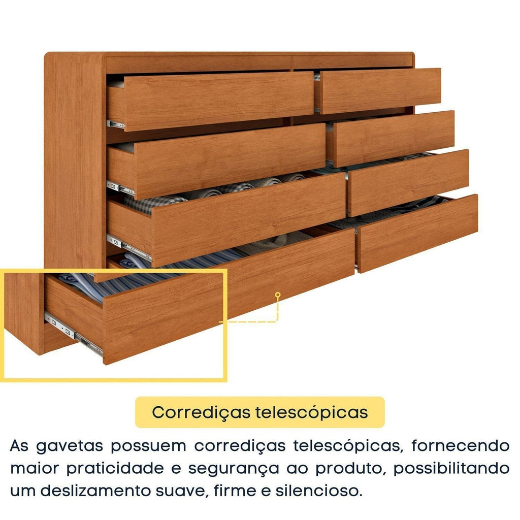 Cômoda 8 Gavetas Orgânica Luna 100% MDF 158cm Yescasa Marrom/Cinamomo