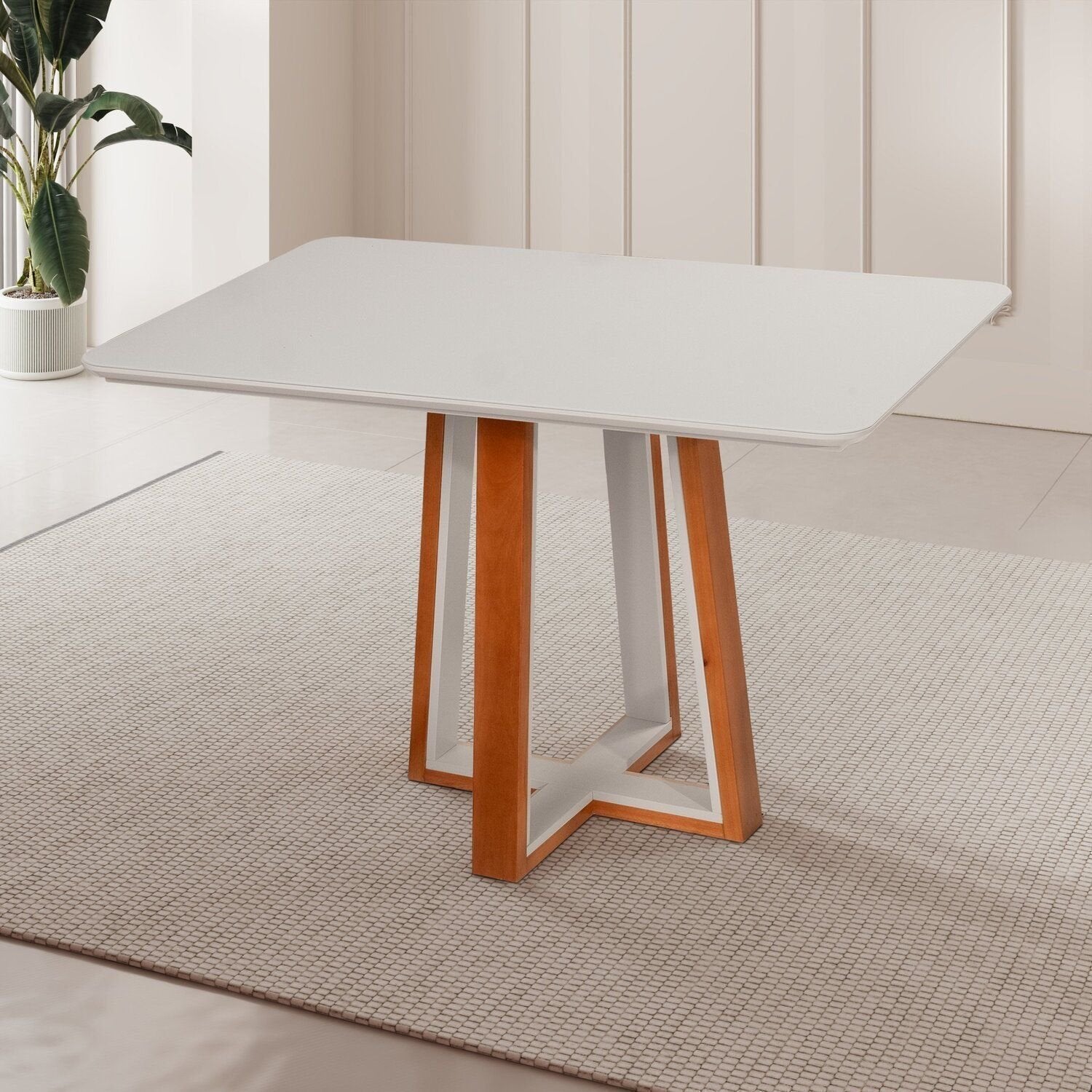 Conjunto Sala de Jantar Mesa Viena Tampo Vidro/MDF com 4 Cadeiras Ímola Authentic Espresso Móveis Champagnhe/Off White