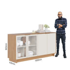 Conjunto Sala de Estar Home Theater Ripado para TV até 82 Polegadas 240cm com LED Cristaleira e Buffet 4 Portas Colibri Marrom Freijó/Off White Matte