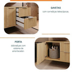Conjunto para Banheiro Bancada em Porcelanato com Cuba Esculpida, Armário e Espelheira Ripy Bumi 60cm Amarelo/Wood