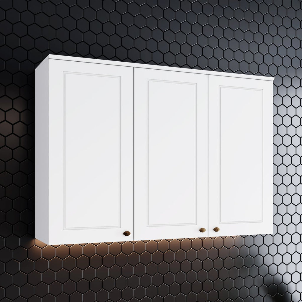 Armário Aéreo 3 Portas 120cm Emily Espresso Móveis Branco/HP