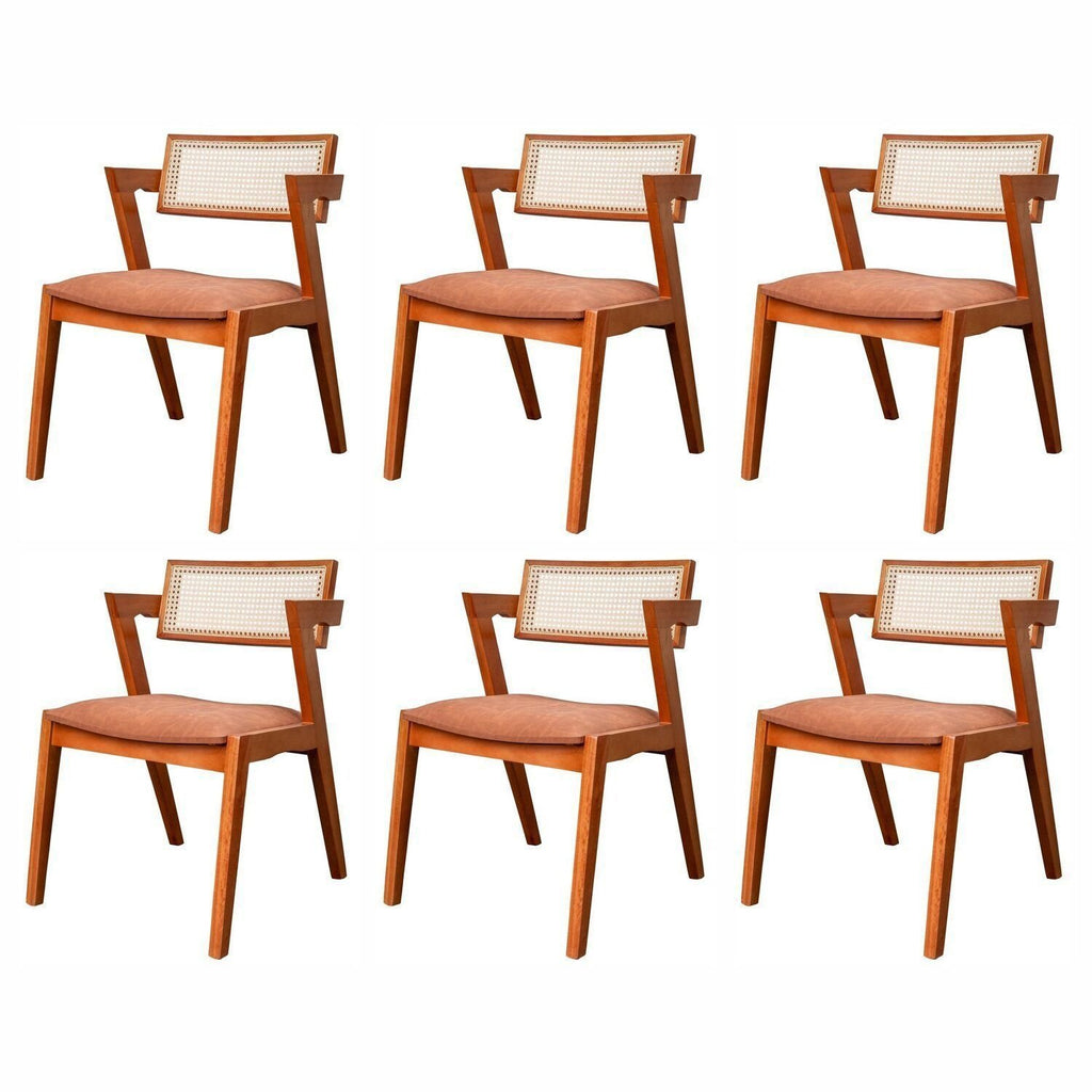 Kit 6 Cadeiras de Jantar Verona Madeira Maciça Rattan Natural Estofada Espresso Móveis