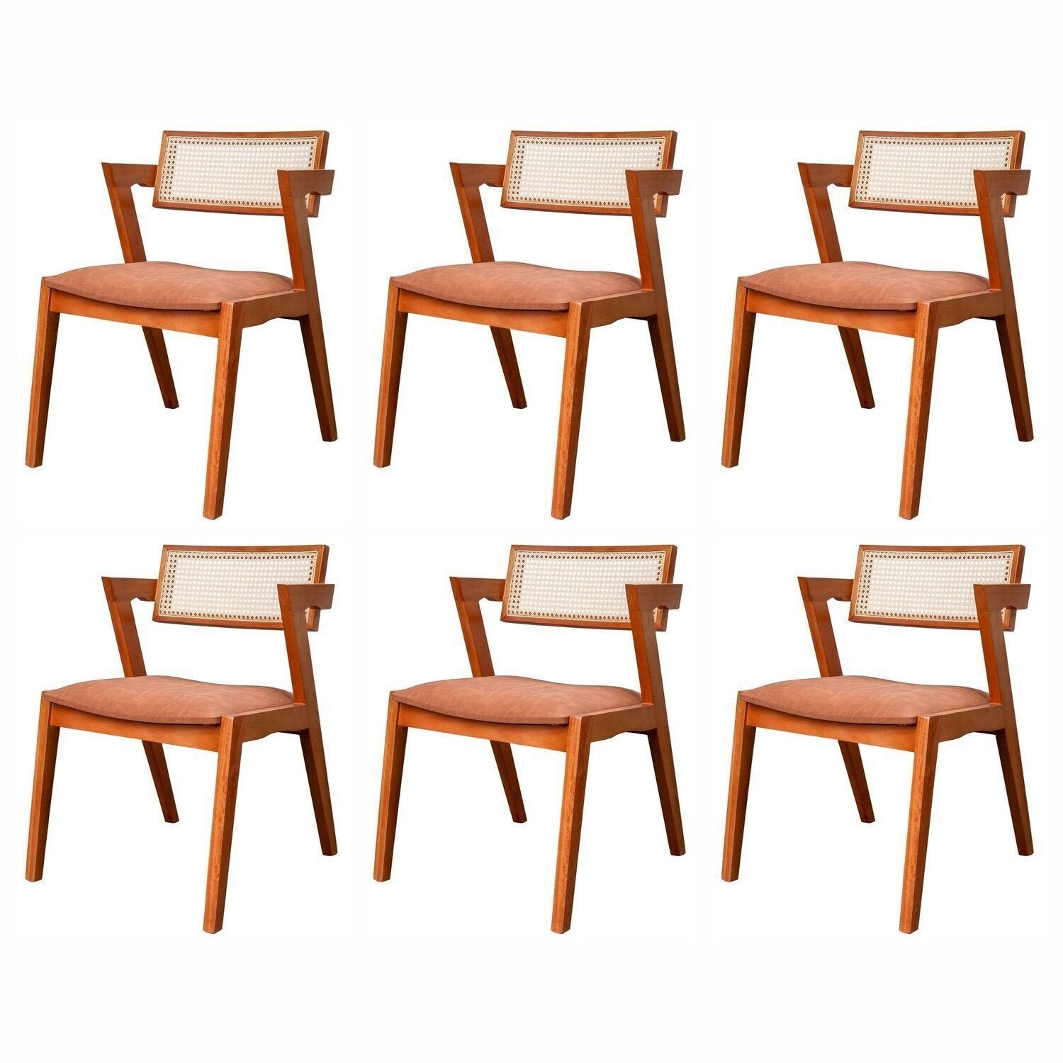 Kit 6 Cadeiras de Jantar Verona Madeira Maciça Rattan Natural Estofada Espresso Móveis