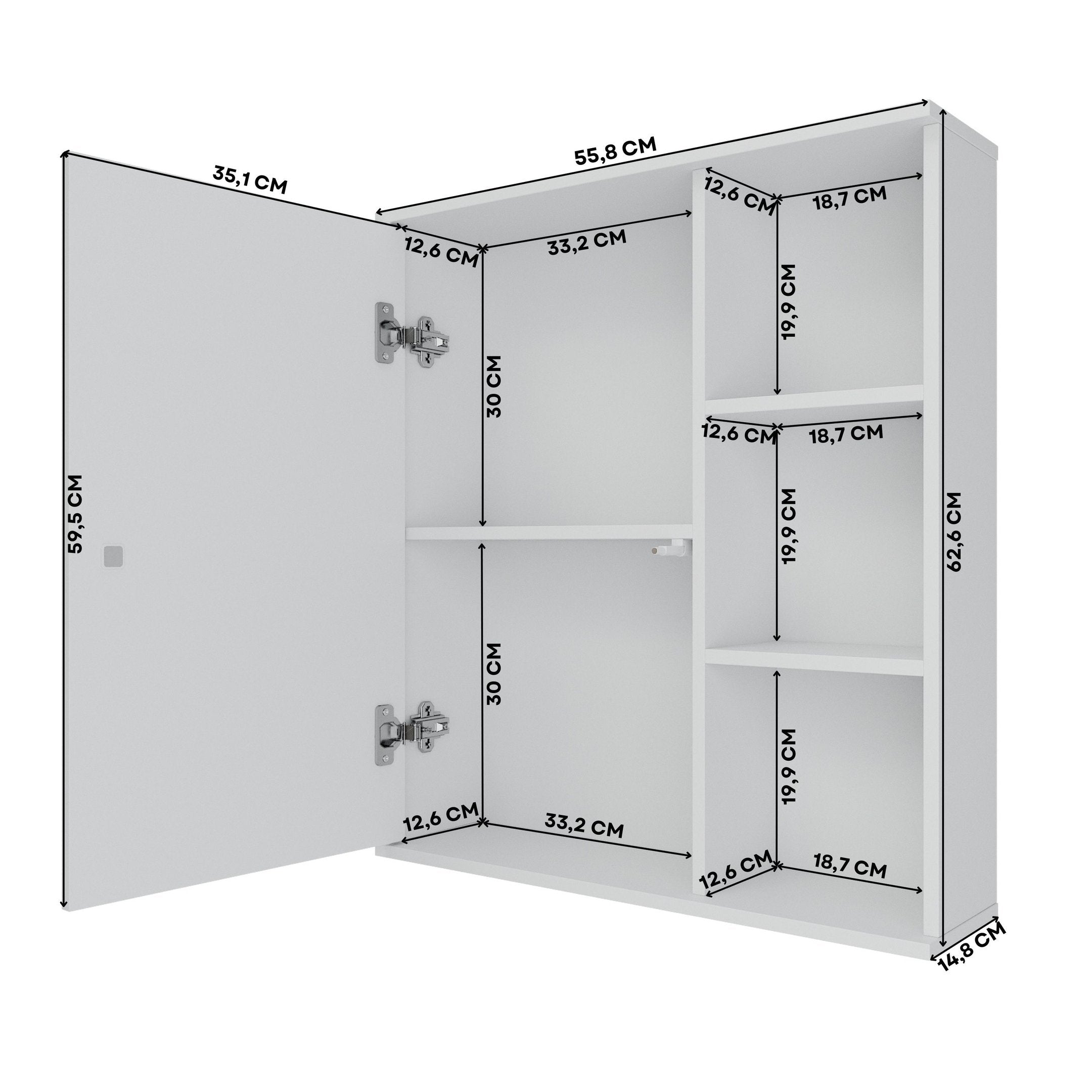 Espelheira para Banheiro MGM Móveis Treviso 1 Porta 3 Prateleiras 55,8cm Branco