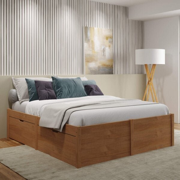 Cama Queen 4 Gavetas Madeira Maciça Beauty Espresso Móveis Marrom/Amêndoa