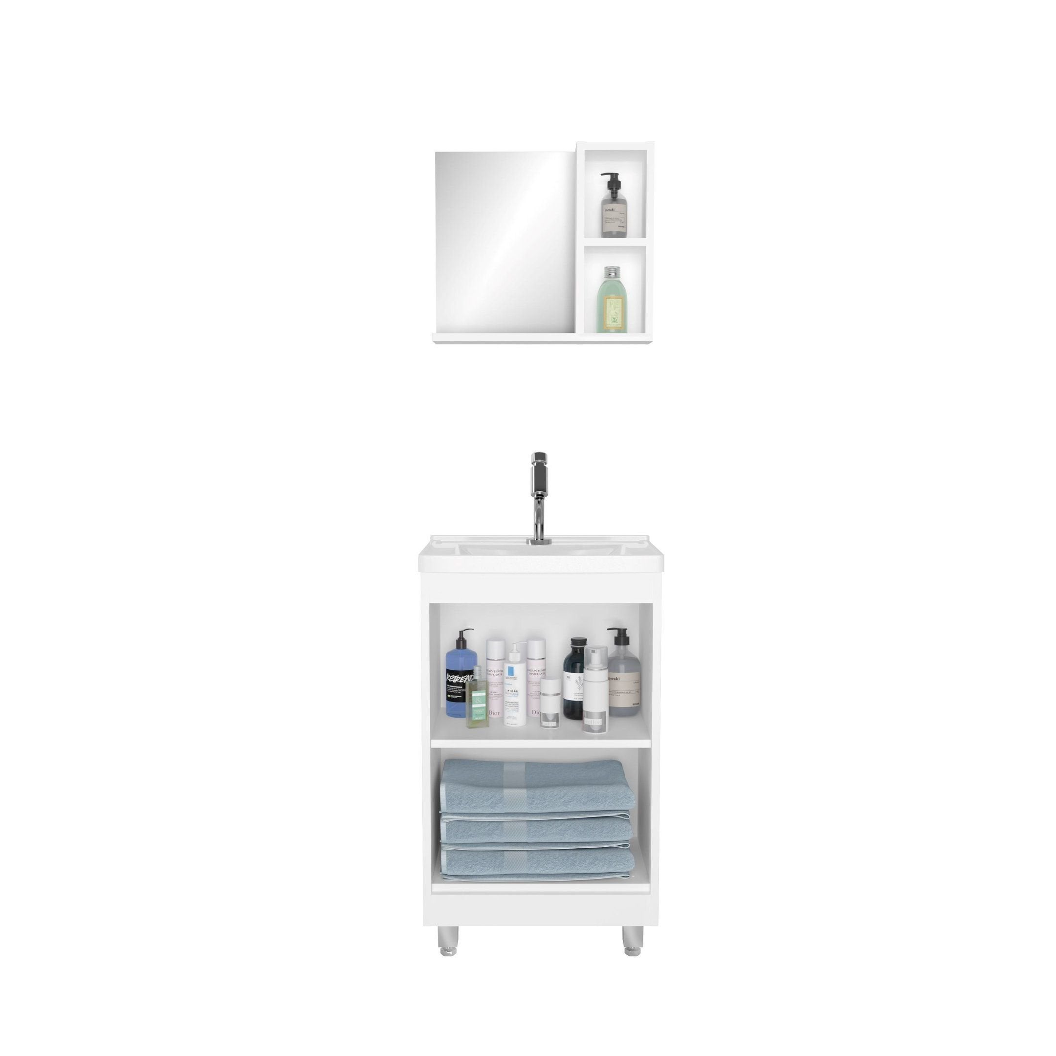 Armário Conjunto de Banheiro com Gabinete, Cuba e Espelheira Lima Ozini 45 cm 2 Portas Branco