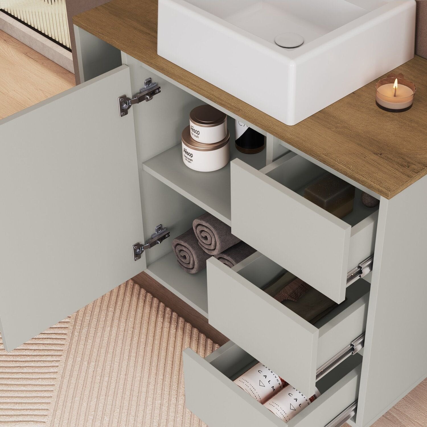 Conjunto para Banheiro Modulado 168cm com 4 Peças Gabinete Suspenso com Cuba Belagavi Art in Móveis Arenas