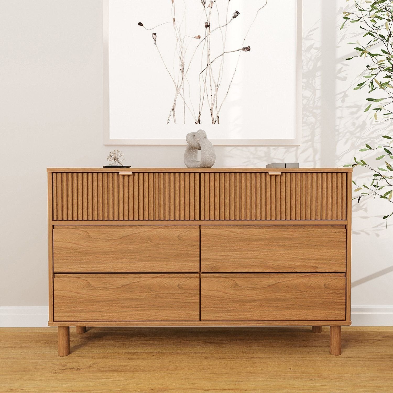 Cômoda 6 Gavetas Oiti Madeira Maciça Pinus 132,8cm CabeCasa MadeiraOriginals Marrom