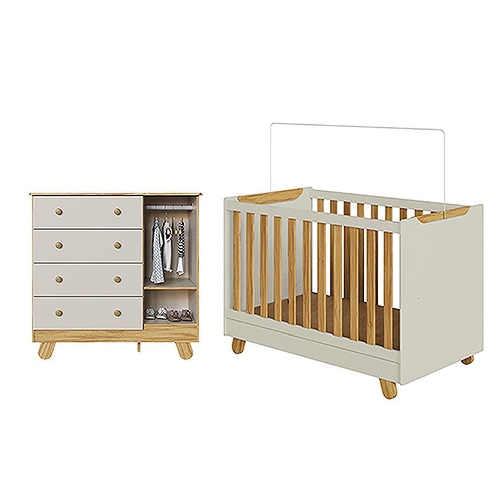 Quarto de Bebê Cômoda e Berço Minicama 4 em 1 Levy 100% MDF Espresso Móveis Bege/Amêndoa/Off White