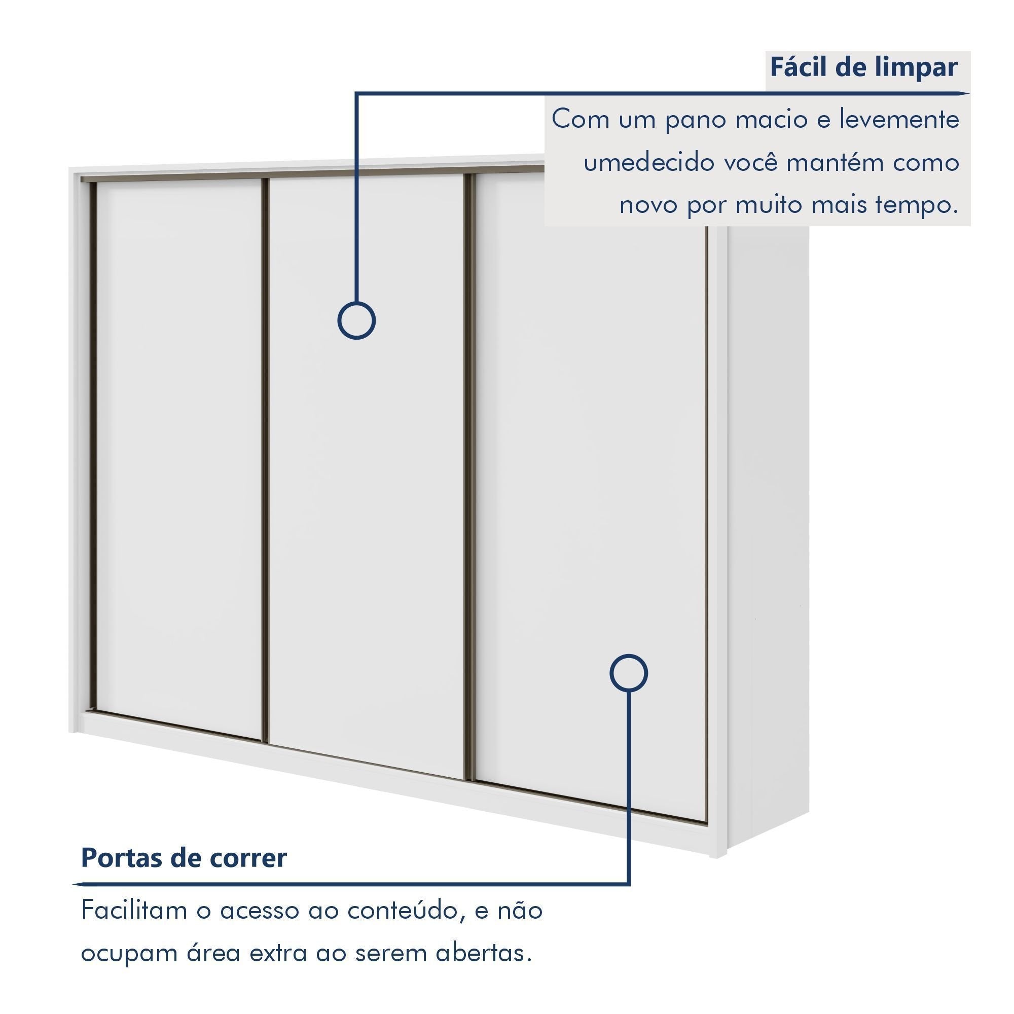 Guarda-Roupa Casal Spazio Yescasa 3 Portas Correr 6 Gavetas MDF 270cm Branco