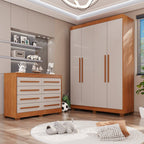 Conjunto Quarto Infantil Guarda-Roupa 4 Portas 3 Gavetas e Cômoda 8 Gavetas Alice Espresso Móveis Marrom/Cinamomo/Off White