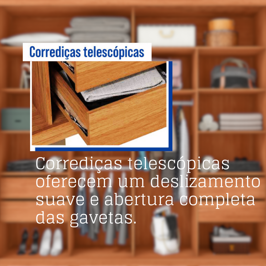 Guarda-Roupa Casal Ripado 2 Portas 4 Gavetas com Espelho Suburban Caemmun 100% MDP/MDF Freijó/Off White